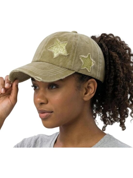 〽️Women Star Khaki High Ponytail Baseball Cap Trucker Bad Hair Day Adjustable main image 6